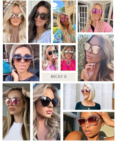 Becky II Oversized Designer Cat Eye Sunglasses for Women UV400 Protection, Cream Tortoise Trendy Fashion Frames Grey $37.44 C...