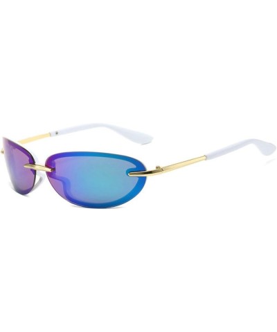 Rimless Oval Sunglasses for Women Men 90s Retro Oval Frameless Sun Glasses Tinted Lenses Sunglasses Blue Lens $10.29 Oval