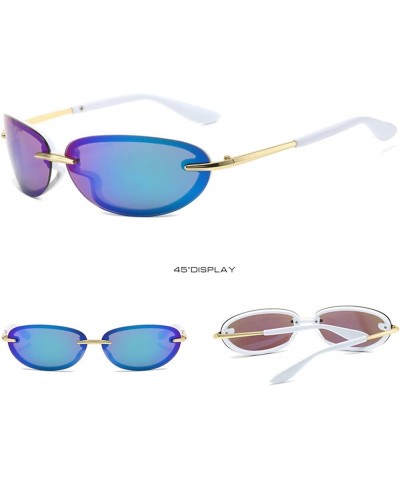 Rimless Oval Sunglasses for Women Men 90s Retro Oval Frameless Sun Glasses Tinted Lenses Sunglasses Blue Lens $10.29 Oval