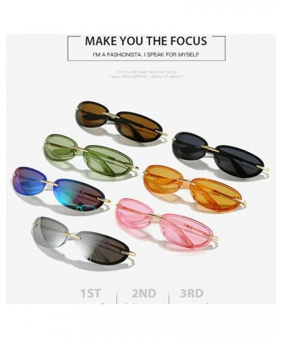 Rimless Oval Sunglasses for Women Men 90s Retro Oval Frameless Sun Glasses Tinted Lenses Sunglasses Blue Lens $10.29 Oval