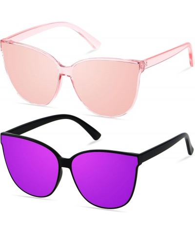 Oversized Cat Eye Sunglasses for Women Big Large Cateye Frame Shades 2 Pack Fashion Vintage Sun glasses (2pack) Mirrored Pink...