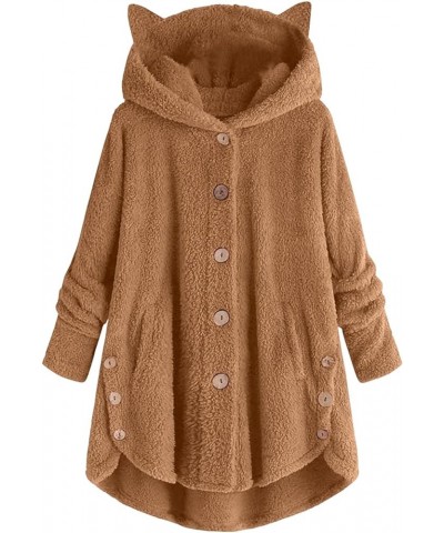 Womens Fashion Fuzzy Fleece Jackets Warm Hooded Baggy Faux Sherpa Open Front Trench Coats Outerwear with Pocket 937-avrdd-cof...