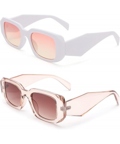 Rectangle Sunglasses for Women Men Retro Fashion Sun glasses UV400 Protection Thick Square Frame Eyewear A3-white Frame/ Pink...