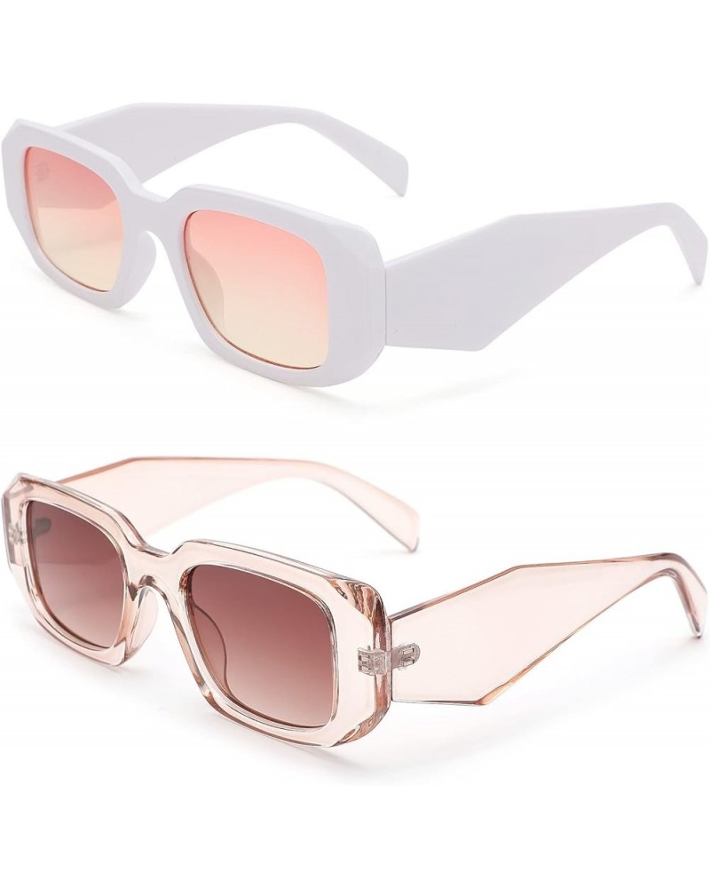 Rectangle Sunglasses for Women Men Retro Fashion Sun glasses UV400 Protection Thick Square Frame Eyewear A3-white Frame/ Pink...