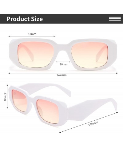 Rectangle Sunglasses for Women Men Retro Fashion Sun glasses UV400 Protection Thick Square Frame Eyewear A3-white Frame/ Pink...