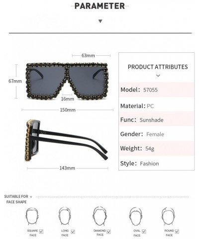 Large Frame with Diamonds Women Street Shooting Box Sunglasses Sunglasses (Color : Khaki, Size : Medium) Medium F $16.85 Desi...