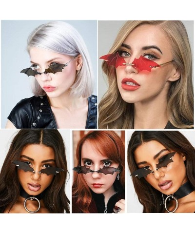 Retro Rimless Sunglasses for Women Men Small Vintage Bat Eyewear Novelty Metal Frameless Glasses UV400 Protection Red/Gold $9...