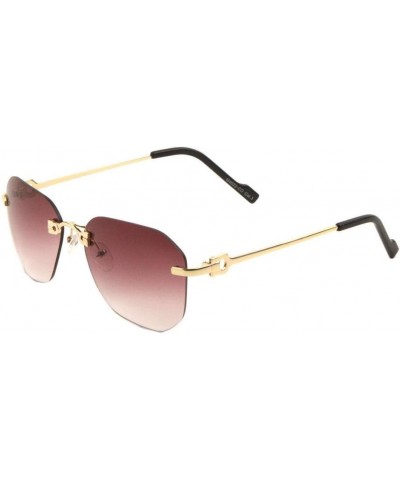 Bowie Rimless Geometric Wire Aviator Luxury Sunglasses (Gold & Black Frame, Purple Gradient) $10.00 Rimless