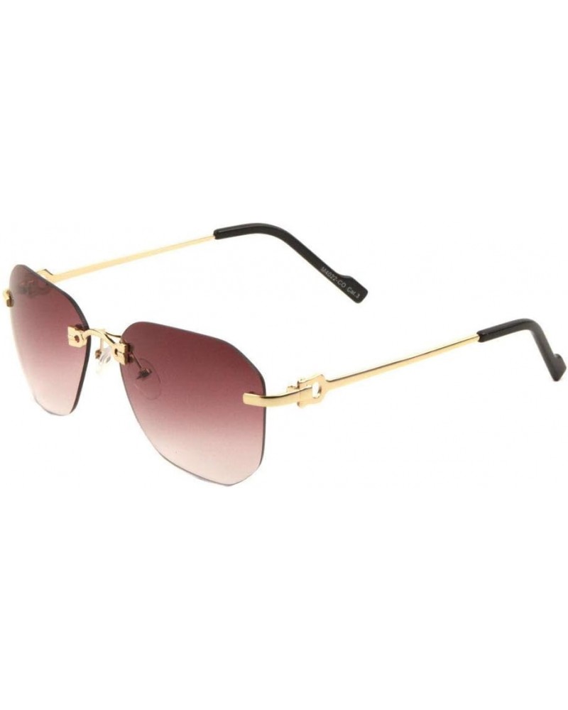 Bowie Rimless Geometric Wire Aviator Luxury Sunglasses (Gold & Black Frame, Purple Gradient) $10.00 Rimless