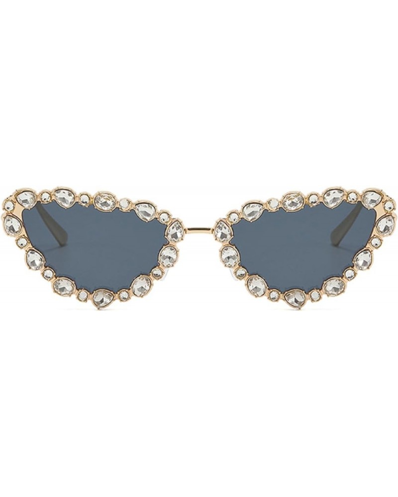 Retro Cat Eye Rhinestone Sunglasses Vintage Metal Frame Diamond Eyewear Bling Sunglasses for Women Girls Party Gold Gray $9.6...