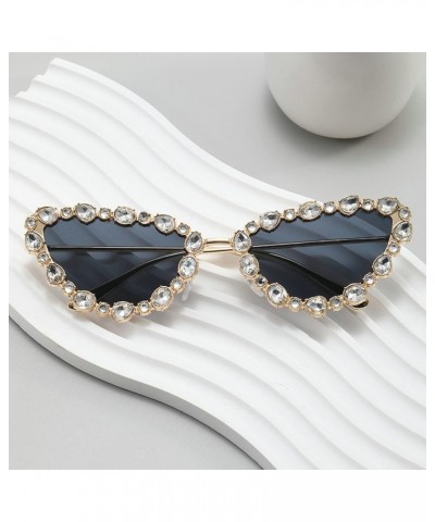 Retro Cat Eye Rhinestone Sunglasses Vintage Metal Frame Diamond Eyewear Bling Sunglasses for Women Girls Party Gold Gray $9.6...