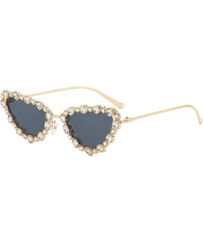 Retro Cat Eye Rhinestone Sunglasses Vintage Metal Frame Diamond Eyewear Bling Sunglasses for Women Girls Party Gold Gray $9.6...