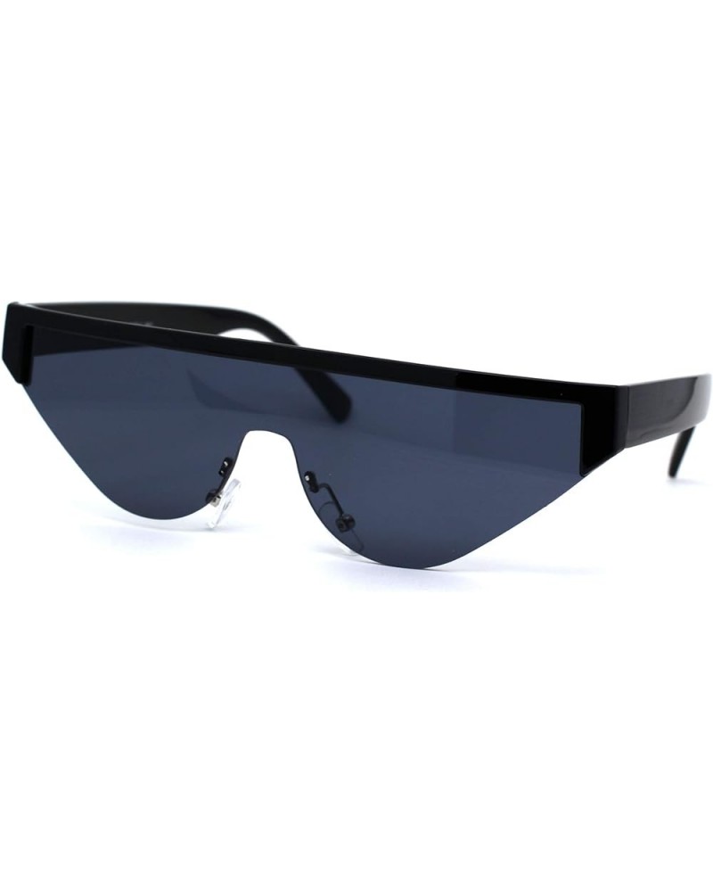 Womens Futuristic Flat Top Half Rim Cat Eye Sunglasses All Black $10.59 Designer