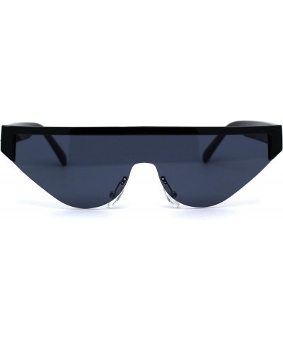 Womens Futuristic Flat Top Half Rim Cat Eye Sunglasses All Black $10.59 Designer