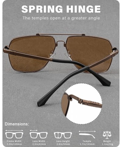 Polarized Square Oversized Aviator Sunglasses for Men UV Protection, Spring Hinge Metal Shades for Driving ZSM0053 D1 Brown F...