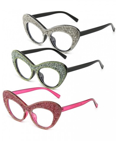 mincl/Cat Eye Sunglasses Bling Rhinestones Crystal Black Crystal Frame Clear Eyewear 3pcs-black&green&red $9.50 Cat Eye