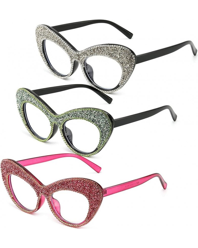 mincl/Cat Eye Sunglasses Bling Rhinestones Crystal Black Crystal Frame Clear Eyewear 3pcs-black&green&red $9.50 Cat Eye