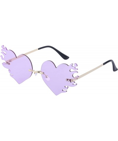 Melting Flame Heart Sunglasses For Women Men Novelty Rimless Heart On Fire Shaped Glasses Funny Rave Party Eyewear B4: Purple...