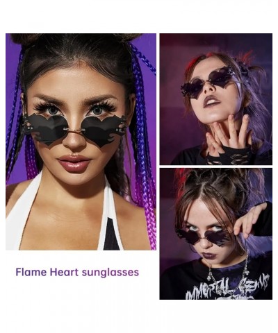 Melting Flame Heart Sunglasses For Women Men Novelty Rimless Heart On Fire Shaped Glasses Funny Rave Party Eyewear B4: Purple...