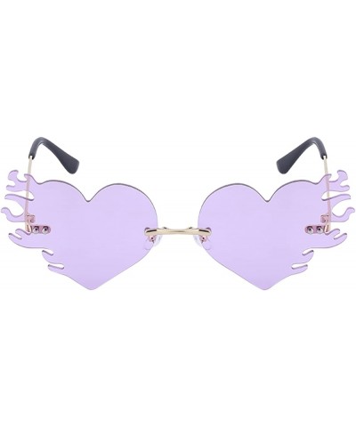 Melting Flame Heart Sunglasses For Women Men Novelty Rimless Heart On Fire Shaped Glasses Funny Rave Party Eyewear B4: Purple...