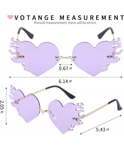 Melting Flame Heart Sunglasses For Women Men Novelty Rimless Heart On Fire Shaped Glasses Funny Rave Party Eyewear B4: Purple...