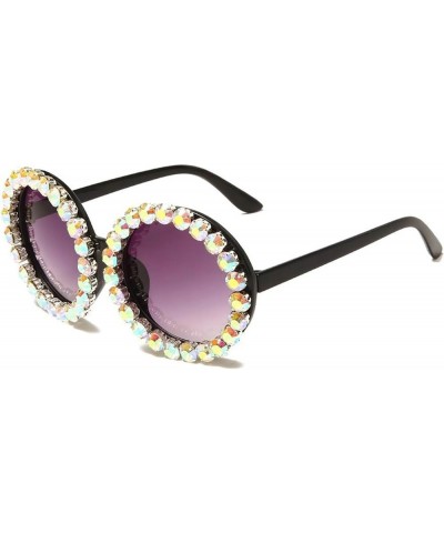 Fashion Oversized Rhinestones Sunglasses Women Vintage Diamond Crystal Round Sunglasses Men Shades Black-ab Diamond $11.39 Ov...