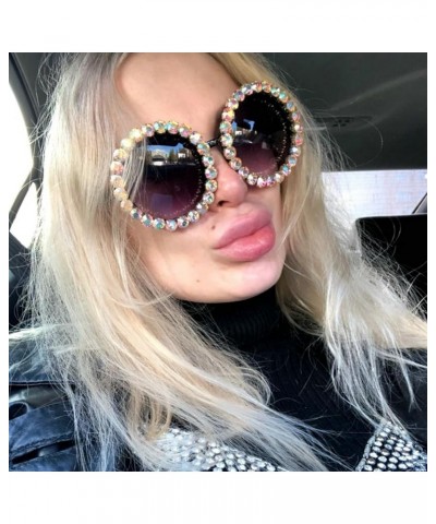 Fashion Oversized Rhinestones Sunglasses Women Vintage Diamond Crystal Round Sunglasses Men Shades Black-ab Diamond $11.39 Ov...