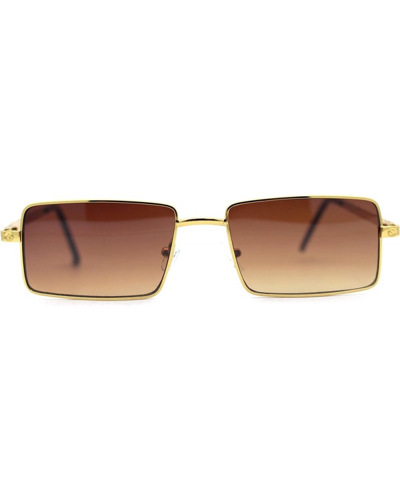 Mens Simple Classy Slim Rectangle Metal Rim Sunglasses Gold / Brown $10.05 Rectangular