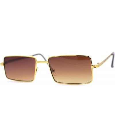 Mens Simple Classy Slim Rectangle Metal Rim Sunglasses Gold / Brown $10.05 Rectangular