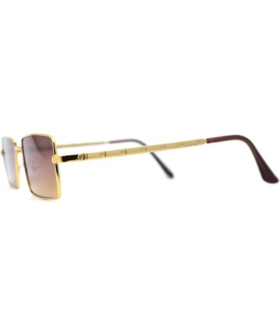 Mens Simple Classy Slim Rectangle Metal Rim Sunglasses Gold / Brown $10.05 Rectangular