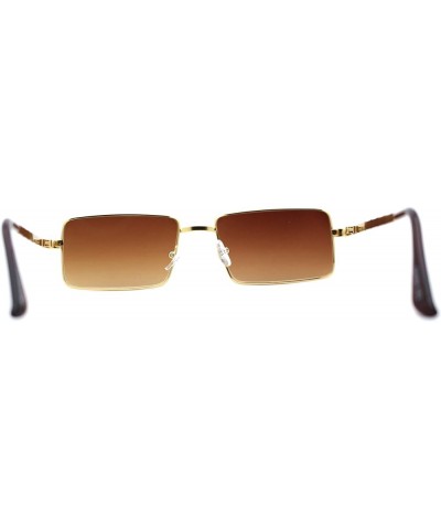 Mens Simple Classy Slim Rectangle Metal Rim Sunglasses Gold / Brown $10.05 Rectangular