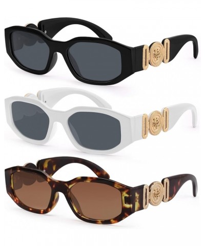 Irregular Rectangle Sunglasses Women Trendy Design UV Protection Small Sun Glasses 3 Pack Black+white+leopard $12.26 Designer