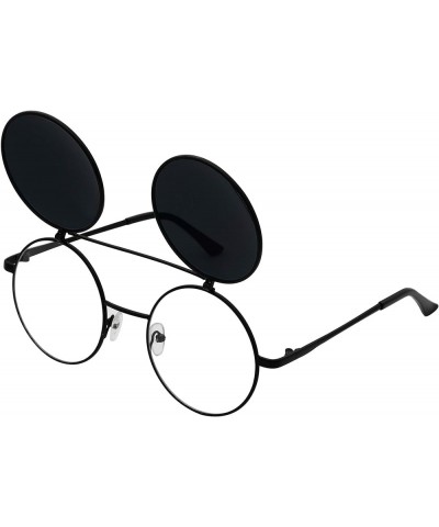 Flip up Steampunk Round Circle Retro Sunglasses Black,black $10.39 Round