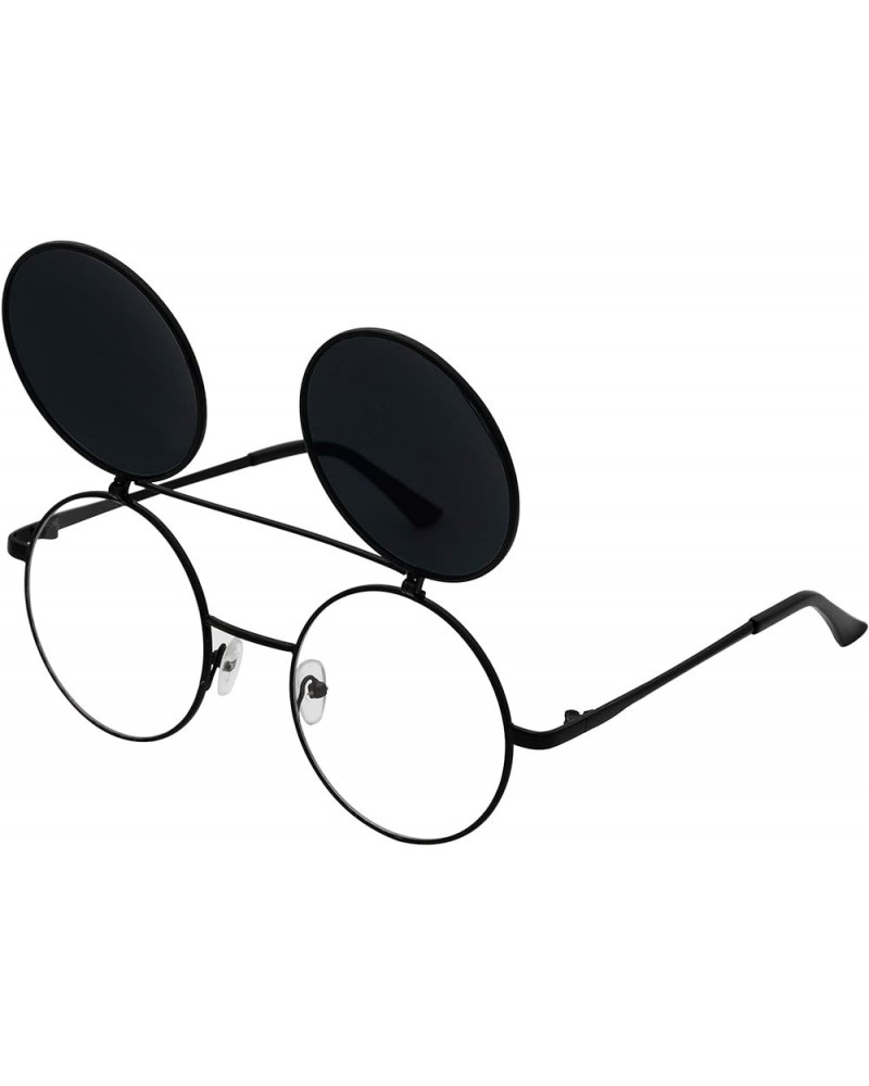 Flip up Steampunk Round Circle Retro Sunglasses Black,black $10.39 Round