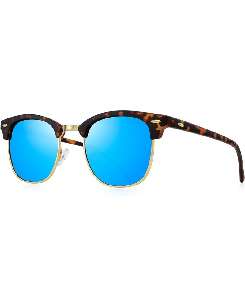 Semi-Rimless Polarized Sunglasses for Men and Women Classic Half Frame Driving Sun glasses Matte Leopard Frame/Gold Bridge/Bl...