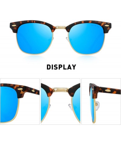 Semi-Rimless Polarized Sunglasses for Men and Women Classic Half Frame Driving Sun glasses Matte Leopard Frame/Gold Bridge/Bl...