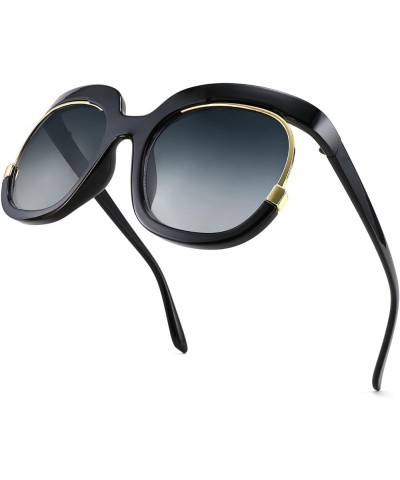 Retro Square Round Women Sunglasses Large Vintage Lady Shades B4091 Black $11.54 Round