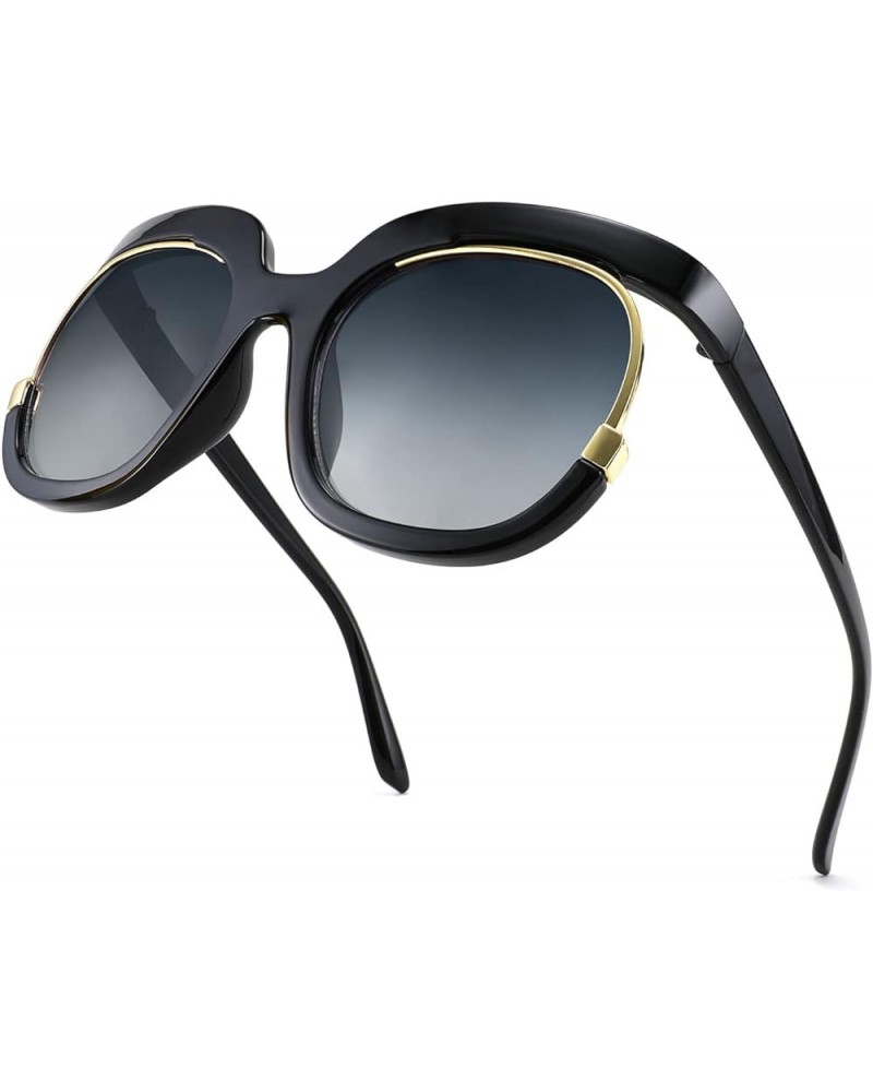 Retro Square Round Women Sunglasses Large Vintage Lady Shades B4091 Black $11.54 Round