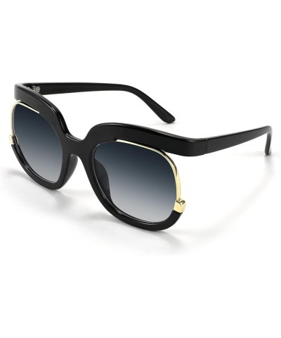 Retro Square Round Women Sunglasses Large Vintage Lady Shades B4091 Black $11.54 Round