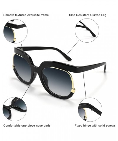 Retro Square Round Women Sunglasses Large Vintage Lady Shades B4091 Black $11.54 Round