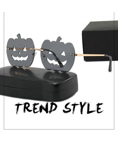 Fashion Pumpkin Shaped Sunglasses for Women cute Funny Rimless Halloween rave glasses Party Festival Eyewear Grey $10.03 Rimless