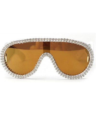 Bling Rhinestone Sunglasses for Women Men Oversized Silver Mirrored Futuristic Shield Sun Glasses Designer Style Gold $9.66 S...