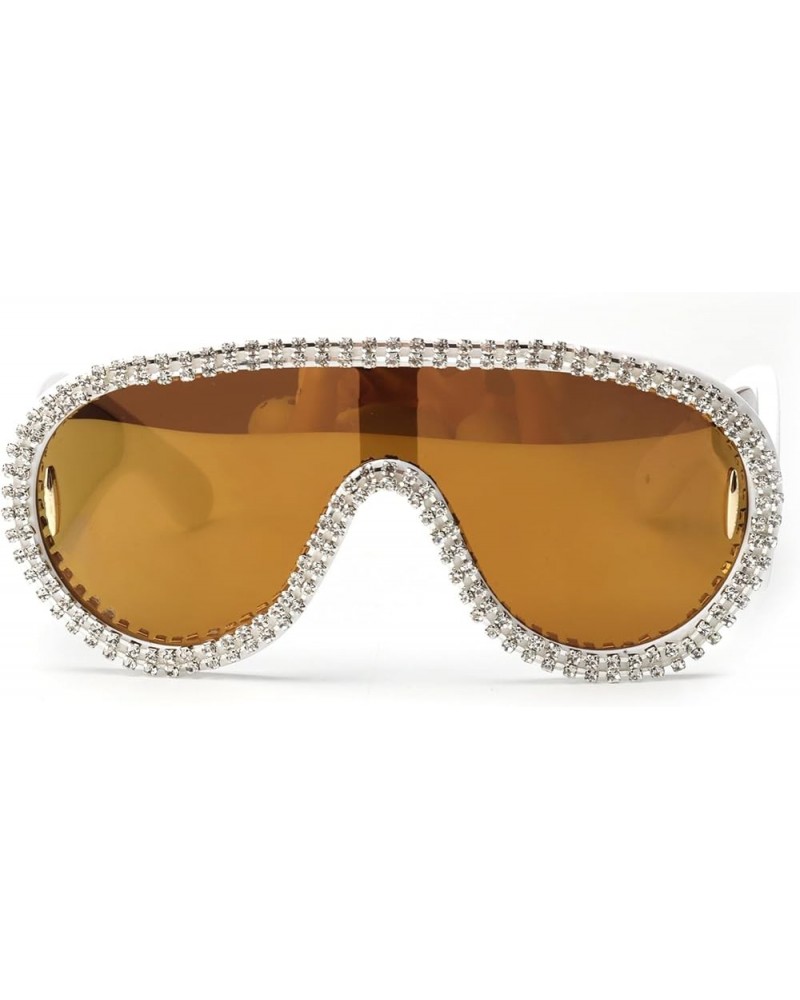 Bling Rhinestone Sunglasses for Women Men Oversized Silver Mirrored Futuristic Shield Sun Glasses Designer Style Gold $9.66 S...