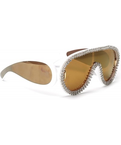 Bling Rhinestone Sunglasses for Women Men Oversized Silver Mirrored Futuristic Shield Sun Glasses Designer Style Gold $9.66 S...