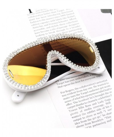 Bling Rhinestone Sunglasses for Women Men Oversized Silver Mirrored Futuristic Shield Sun Glasses Designer Style Gold $9.66 S...