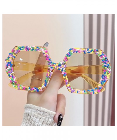 Square Crystal polygon Sunglasses for Women Oversized Rhinestone Sun Glasses polygon Bling Party Sunglasses 3pcs-black&brown&...