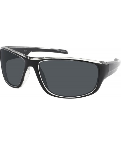 POLARIZED Wrap Around Sports UV400 Sunglasses for Men Driving Fishing Running Biking Black & Clear Grey $9.23 Rectangular