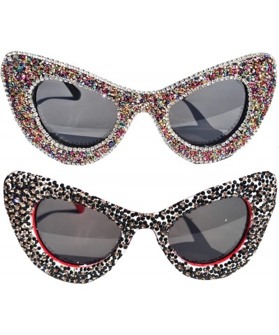 Diamond cat eye Sparkling Sunglasses Women Fashion Butterfly Rhinestones Female Bling Party Shade Sun Glasses White Colorful+...