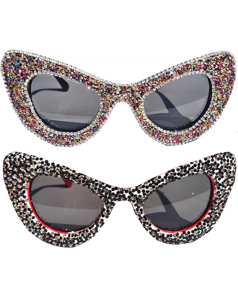 Diamond cat eye Sparkling Sunglasses Women Fashion Butterfly Rhinestones Female Bling Party Shade Sun Glasses White Colorful+...