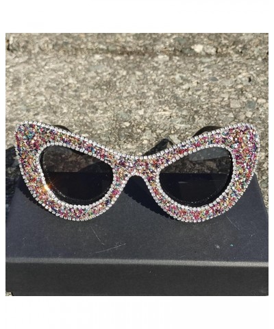 Diamond cat eye Sparkling Sunglasses Women Fashion Butterfly Rhinestones Female Bling Party Shade Sun Glasses White Colorful+...